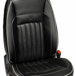 Motorbhp Leatherette Seat Covers Custom Bucket Fit Black With Silver Border (Design 3) Motorbhp Leatherette Seat Covers Custom Bucket Fit Black With Silver Border (Design 3)