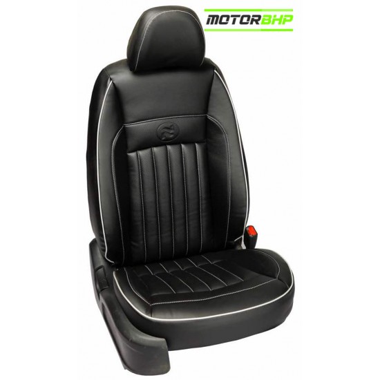 Motorbhp Leatherette Seat Covers Custom Bucket Fit Black With Silver Border (Design 3)