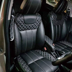 Motorbhp Leatherette Seat Covers Custom Bucket Fit Black With White Thread