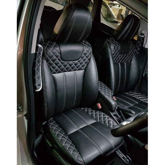 Motorbhp Leatherette Seat Covers Custom Bucket Fit Black With White Thread