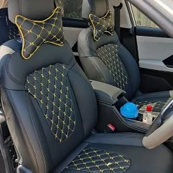Motorbhp Leatherette Seat Covers Custom Bucket Fit Black With Yellow Thread