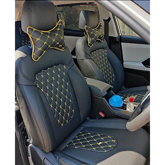 Motorbhp Leatherette Seat Covers Custom Bucket Fit Black With Yellow Thread