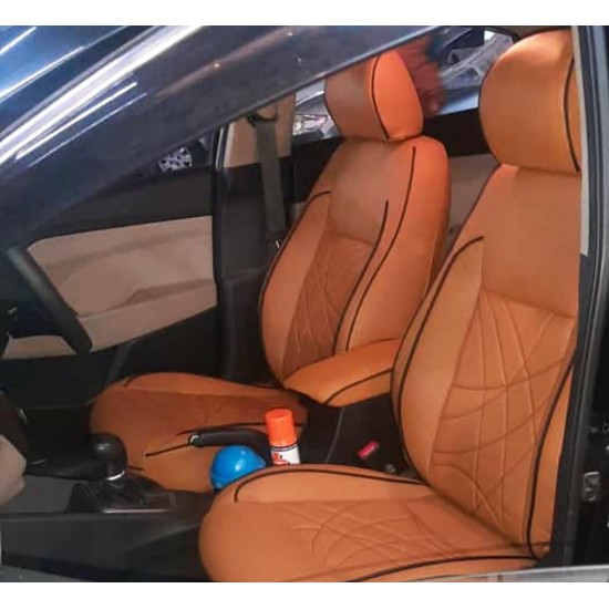 Motorbhp Leatherette Seat Covers Custom Bucket Fit Tan With Black Border
