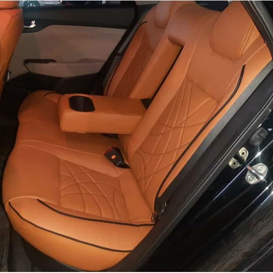 Motorbhp Leatherette Seat Covers Custom Bucket Fit Tan With Black Border