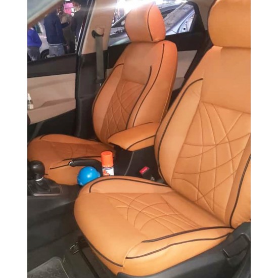Motorbhp Leatherette Seat Covers Custom Bucket Fit Tan With Black Border