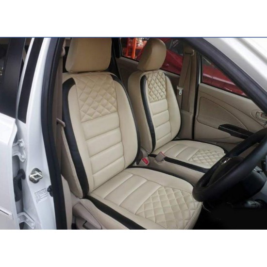 Motorbhp Leatherette Seat Covers Custom Bucket Fit Beige with Black Outline (Design 2)