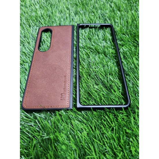 Genuine Leather Case For Samsung Galaxy Z Fold 4 - Brown