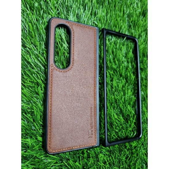 Genuine Leather Case For Samsung Galaxy Z Fold 4 - Brown