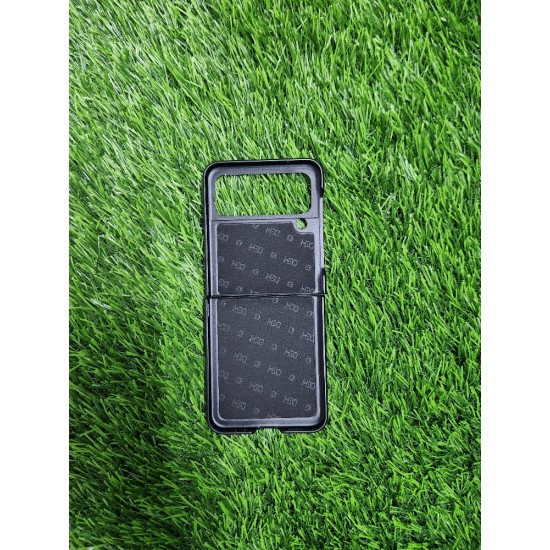 Genuine Leather Case For Samsung Galaxy Z Flip 4 - Black With Strips