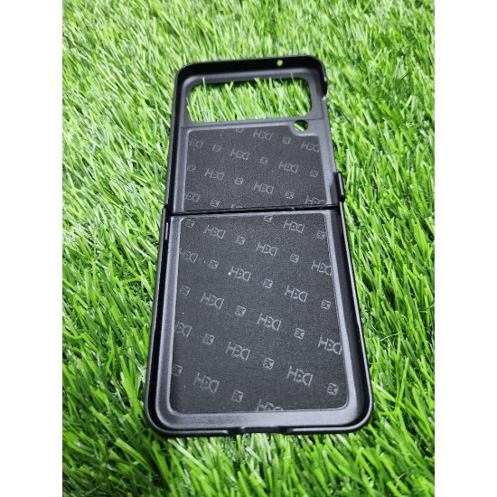 Genuine Leather Case For Samsung Galaxy Z Flip 4 - Black With Strips