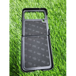 Genuine Leather Case For Samsung Galaxy Z Flip 4 - Black With Strips