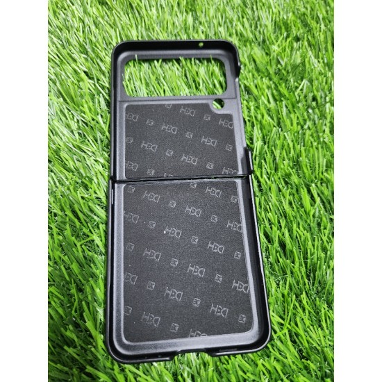 Genuine Leather Case For Samsung Galaxy Z Flip 4 - Black With Strips