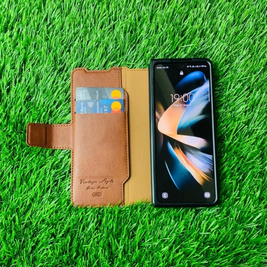 Genuine Leather Case For Samsung Galaxy Z Fold 4 - Brown