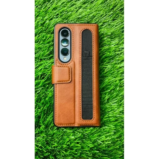 Genuine Leather Case For Samsung Galaxy Z Fold 4 - Brown