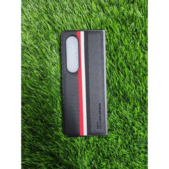 Genuine Leather Case For Samsung Galaxy Z Fold 4 - Black With Strips
