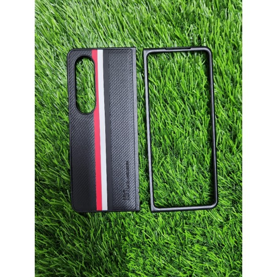Genuine Leather Case For Samsung Galaxy Z Fold 4 - Black With Strips Genuine Leather Case For Samsung Galaxy Z Fold 4 - Black With Strips