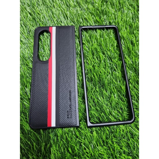 Genuine Leather Case For Samsung Galaxy Z Fold 4 - Black With Strips