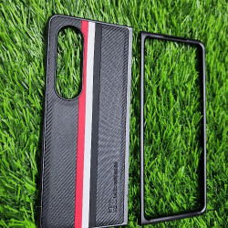 Genuine Leather Case For Samsung Galaxy Z Fold 4 - Black With Strips Genuine Leather Case For Samsung Galaxy Z Fold 4 - Black With Strips