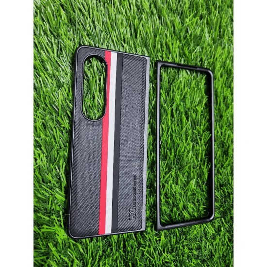 Genuine Leather Case For Samsung Galaxy Z Fold 4 - Black With Strips