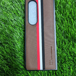 Genuine Leather Case For Samsung Galaxy Z Fold 4 - Brown With strips Genuine Leather Case For Samsung Galaxy Z Fold 4 - Brown With strips