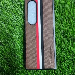 Genuine Leather Case For Samsung Galaxy Z Fold 4 - Brown With strips