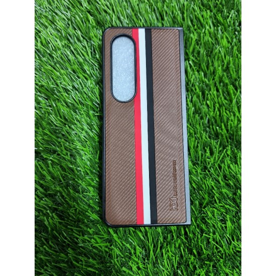 Genuine Leather Case For Samsung Galaxy Z Fold 4 - Brown With strips