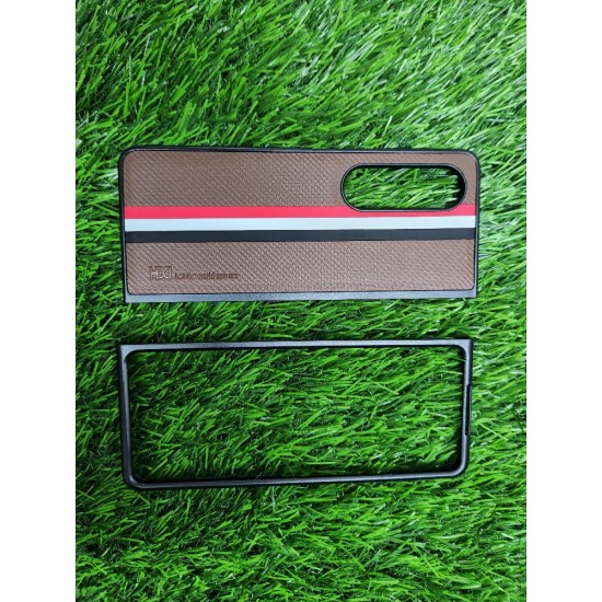 Genuine Leather Case For Samsung Galaxy Z Fold 4 - Brown With strips Genuine Leather Case For Samsung Galaxy Z Fold 4 - Brown With strips