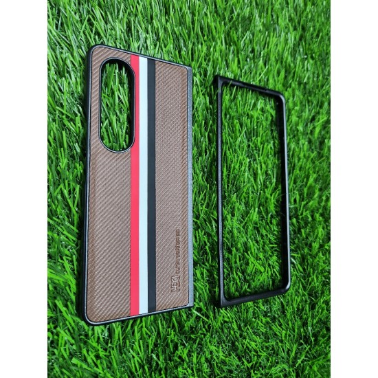 Genuine Leather Case For Samsung Galaxy Z Fold 4 - Brown With strips