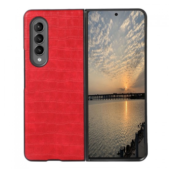 Red Crocodile Texture Leather Case For Samsung Galaxy Z Fold 4