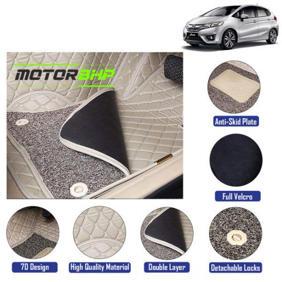 7D Car Floor Mat Beige - Honda Jazz by Motorbhp
