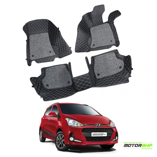 7D Car Floor Mat Black - Hyundai Grand i10 by Motorbhp