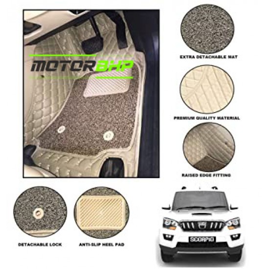 7D Car Floor Mat Beige - Mahindra Scorpio 2014 by Motorbhp