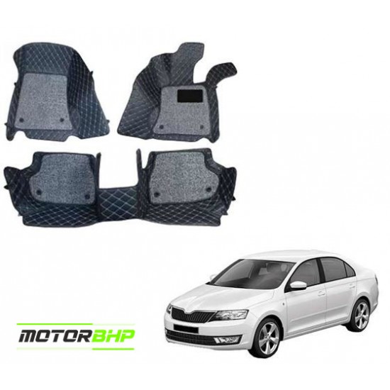 7D Car Floor Mat Black - Skoda Rapid by Motorbhp