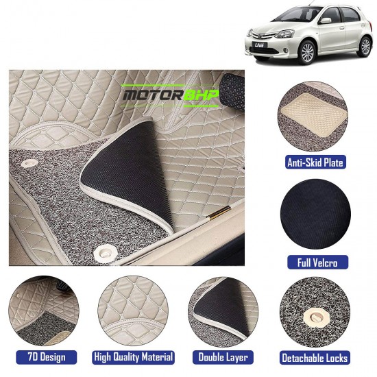 7D Car Floor Mat Beige - Toyota Etios Liva by Motorbhp