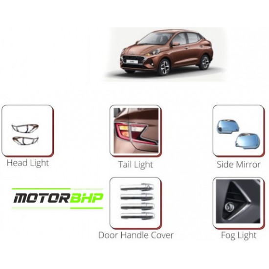 Hyundai Aura (2020 Onwards) Chrome Accessories Combo Kit  (Set of 6 items) 