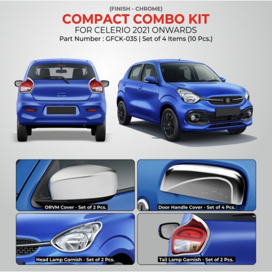  Maruti Suzuki Celerio Chrome Accessories Combo Kit  (Set of 4 items) (2021-Onwards)