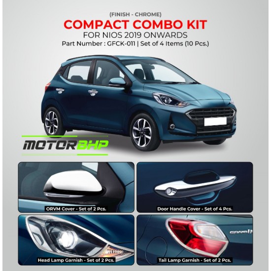 Hyundai i10 Grand Nios (2019 Onwards) Black Chrome Accessories Combo Kit  Set Of 4pcs