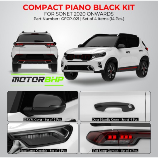  Kia Sonet Black Chrome Accessories Combo Kit (2020 Onwards) Set Of 4pcs