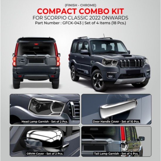  Mahindra Scorpio Classic Chrome Finish Combo Kit  (Set of 4 items) (2022 Onwards)