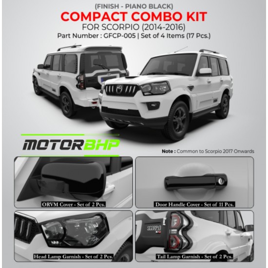  Mahindra Scorpio (2014-2016) Piano Black Combo Kit  (Set of 4 items) 