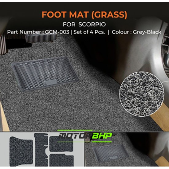 Mahindra Scorpio Foot Mats (Grass) (2009-2013) Black