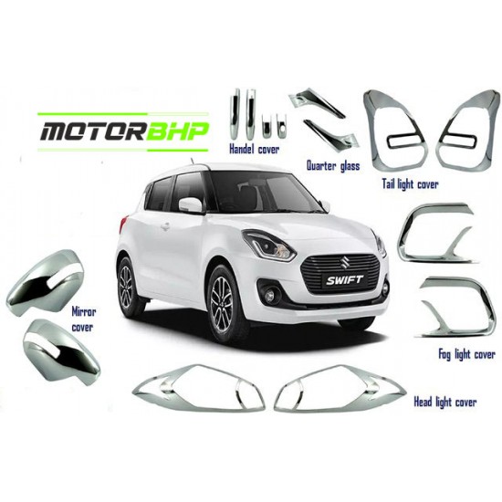 Maruti Suzuki Swift 2018 (Based Model) Chrome Accessories Combo Kit (Set of 8 items)