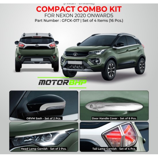 Tata Nexon (2010 Onwards) Chrome Accessories Combo Kit  (Set of 4 items) 