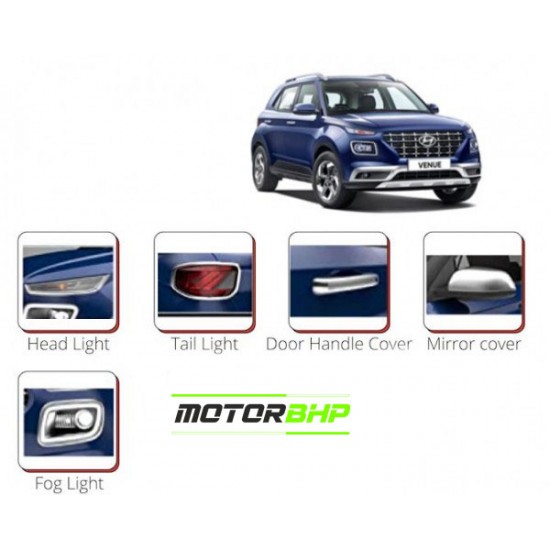 Hyundai Venue (2019 Onwards) Chrome Accessories Combo Kit  (Set of 7 items) 