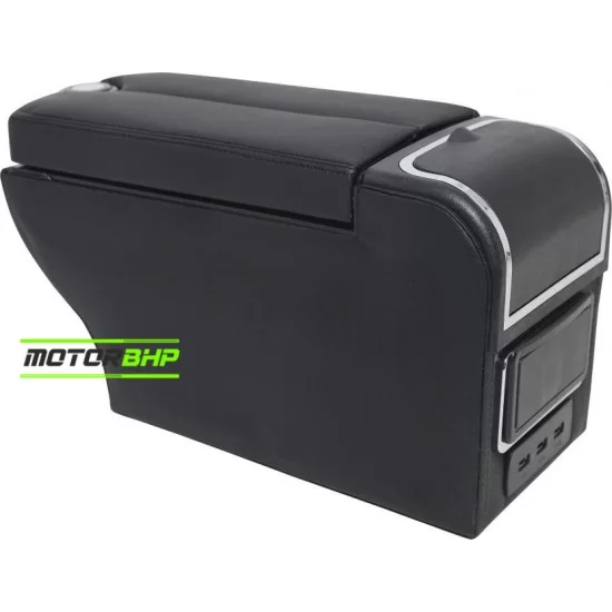 Hyundai Aura Premium Car ArmRest with USB charging port and storage box-Black