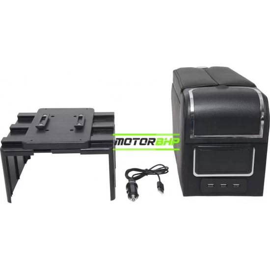 Hyundai Aura Premium Car ArmRest with USB charging port and storage box-Black