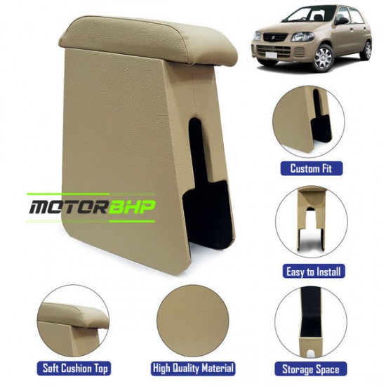 Maruti Suzuki Alto (2012 Onwards) Custom Fitted Wooden Car Center Console Armrest - Beige