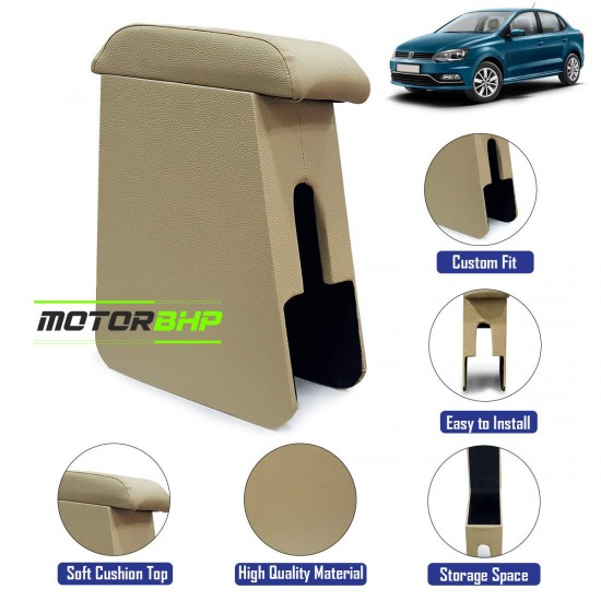 Volkswagen Ameo Custom Fitted Wooden Car Center Console Armrest - Beige