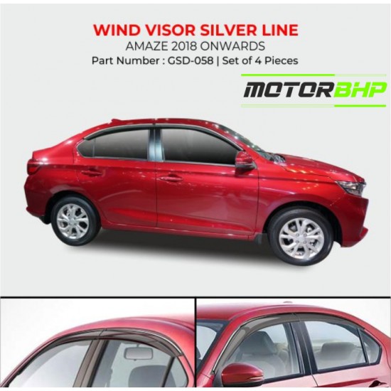 Honda Amaze Rain Door Visor With Chrome Line (2018-Onwards)