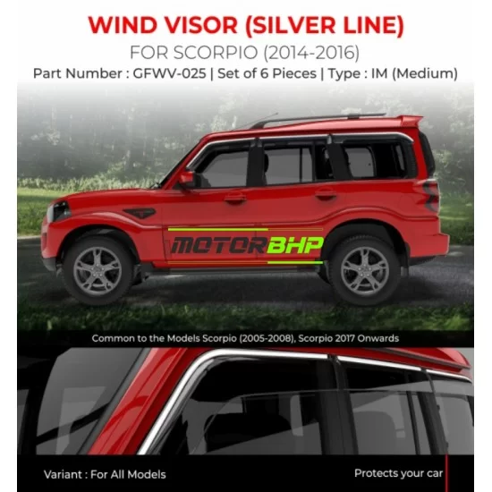  Mahindra Scorpio Rain Door Visor With Chrome Line (2014-2016)